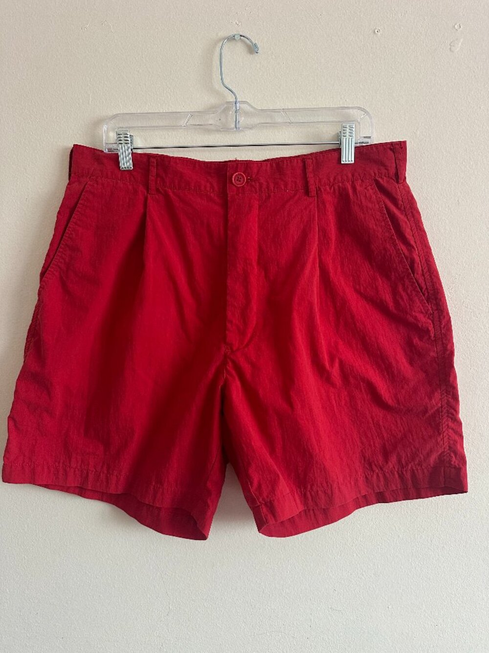 Vintage 90s Structure Red Pleated Cotton/Nylon Shorts Size 36